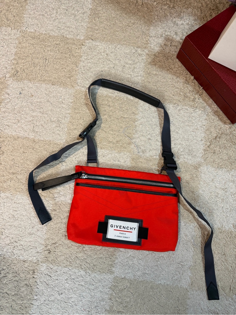 Givenchy Red Nylon Belt Bag with Black Strap and Zip Detail
